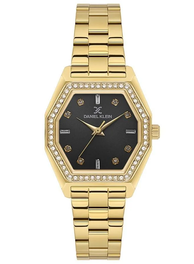 DANIEL KLEIN Women's Stainless Steel Gold Alloy Case Analog Black Diamond Sunray Dial Japanese Quartz Premium 30 Meters Water Resistant