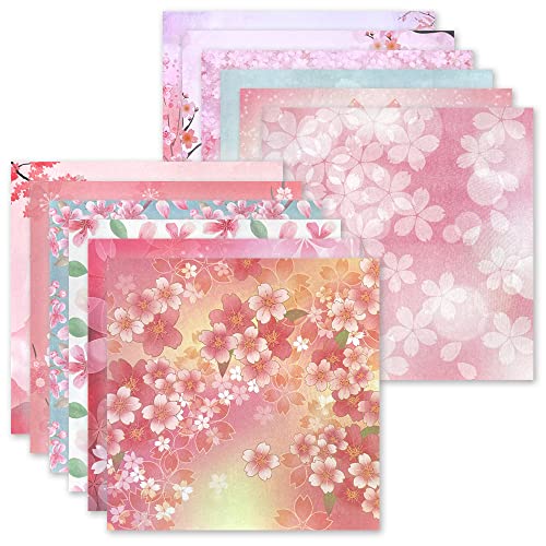 Wanshui Origami 6x6 Paper Kit 50 Sheets 12 Vivid Colors Double Sided Printed Traditional Patterns Square for Arts Crafts Projects, Japanese Sakuras Flowers Chiyo - Image 1