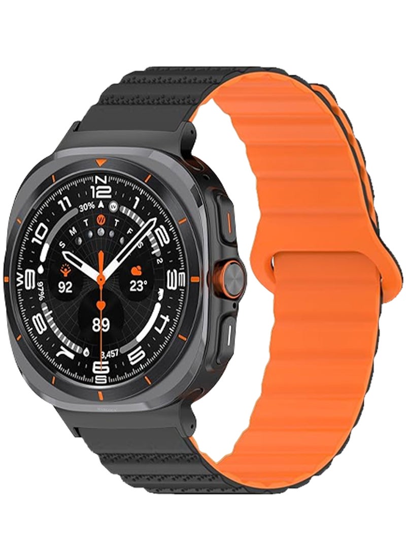 CATANES Sport Magnetic Strap Compatible with Samsung Galaxy Watch 7 Ultra 47mm Adjustable Band for Women Men - Black Orange  - Image 3