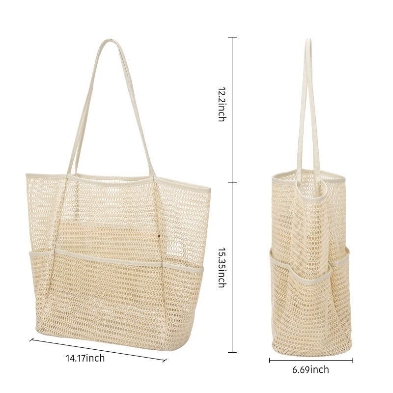 Tainehs Beach Bag - Mesh Tote Bag for Women Waterproof Pool Bag for Travel Family Pool Beach Vacation Cruise Essentials Beige - Image 5