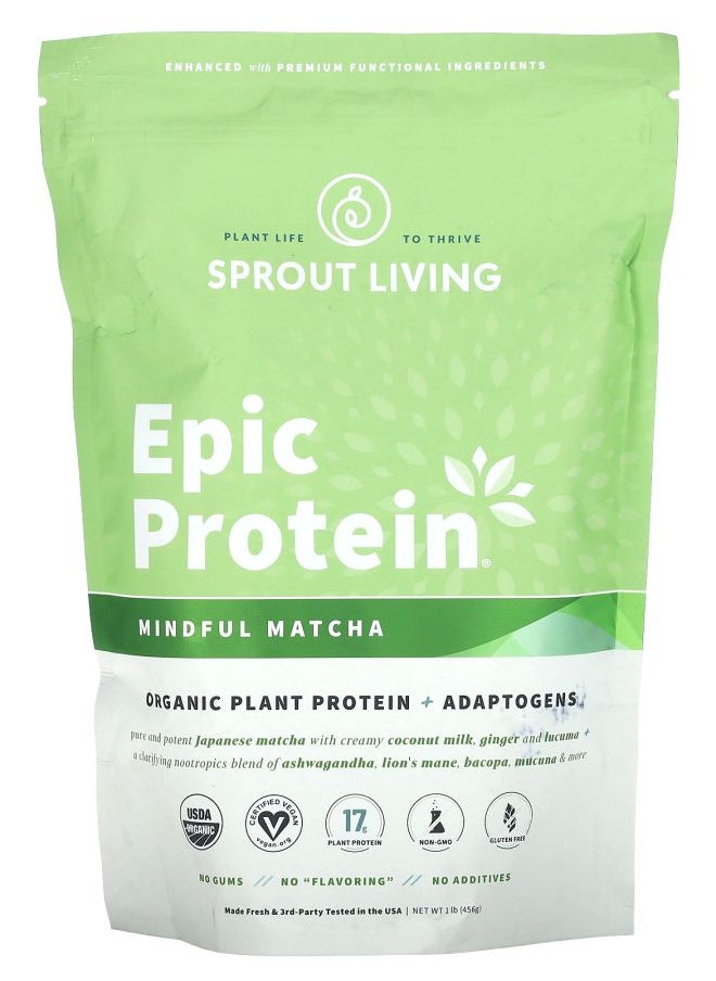 Sprout Living Epic Protein Mindful Matcha 1 lb (456 g) 