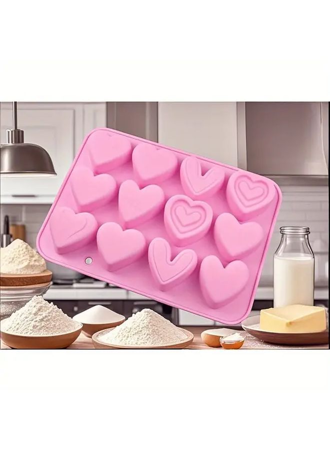 Pink Silicone Heart Mold Easy Demold Heat Resistant Baking Tool - Image 5