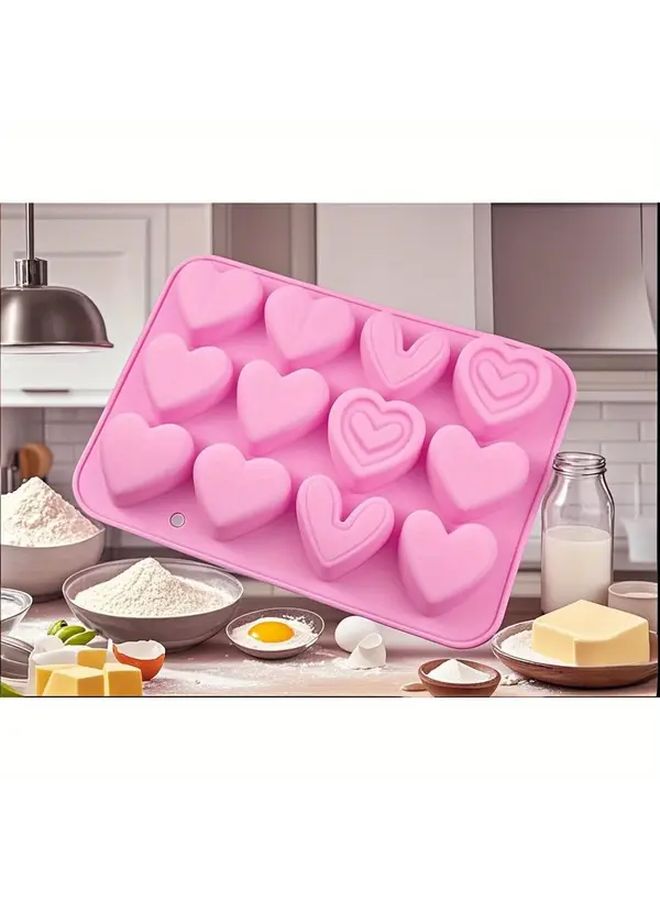 Pink Silicone Heart Mold Easy Demold Heat Resistant Baking Tool - Image 1