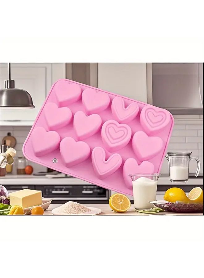 Pink Silicone Heart Mold Easy Demold Heat Resistant Baking Tool - Image 2