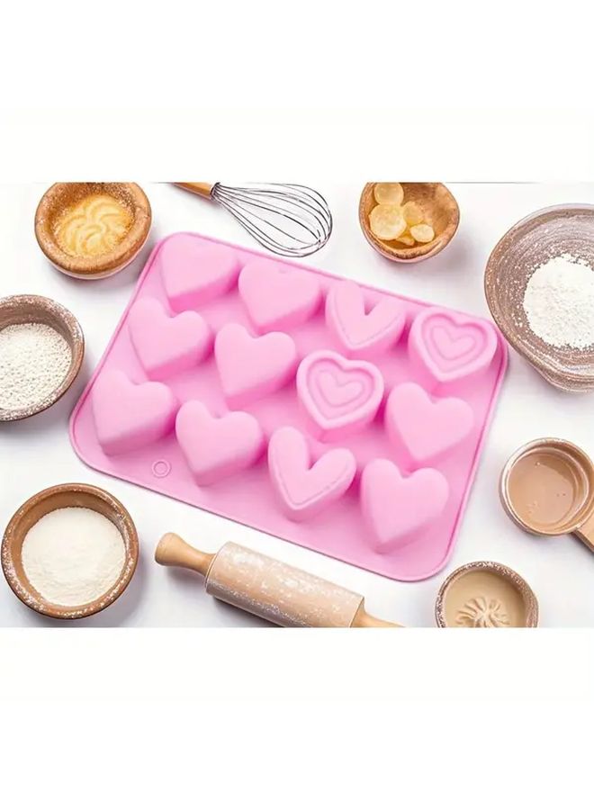 Pink Silicone Heart Mold Easy Demold Heat Resistant Baking Tool - Image 3