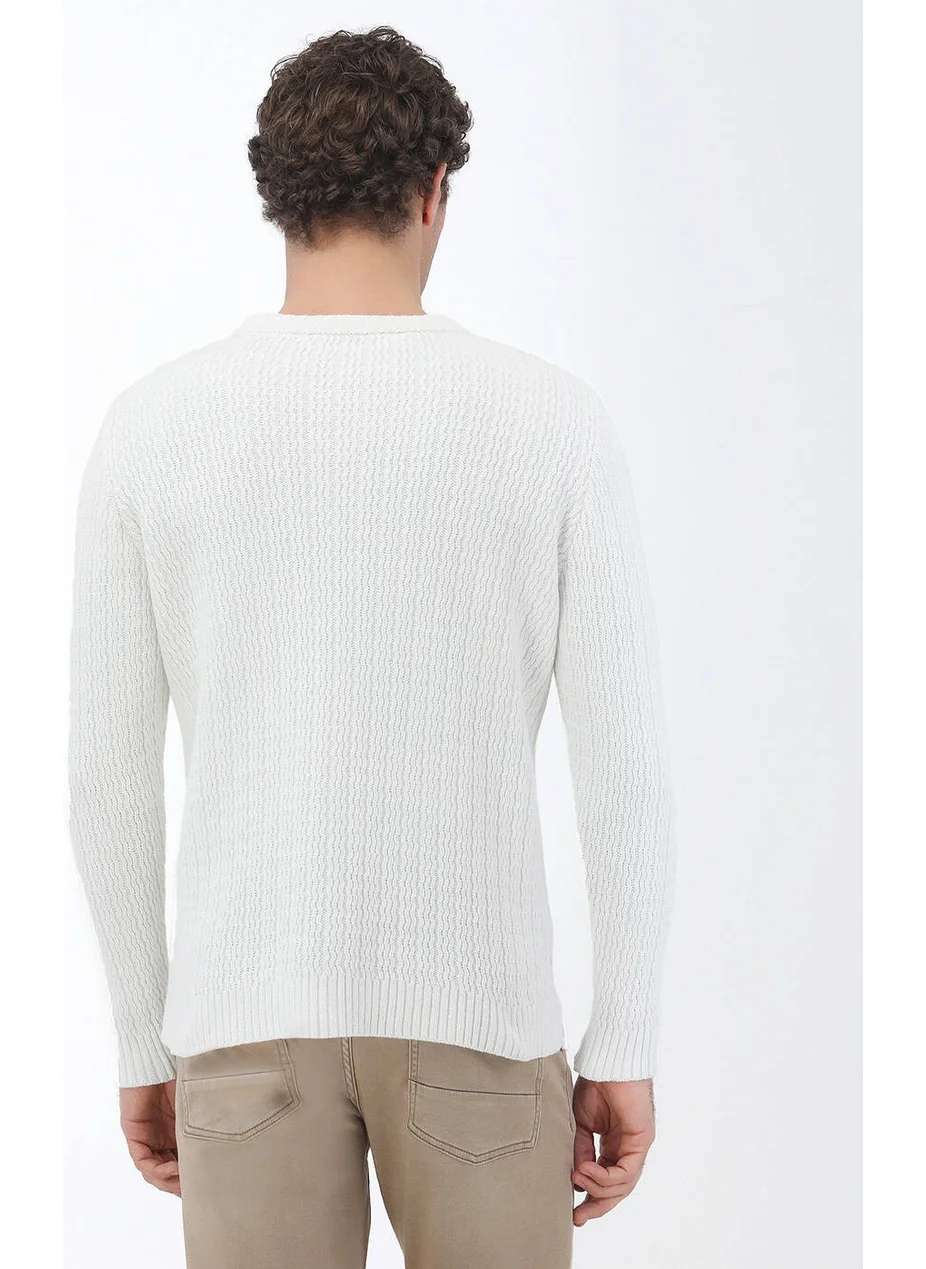Kip Ecru Crew Neck Cotton Blend Knitwear