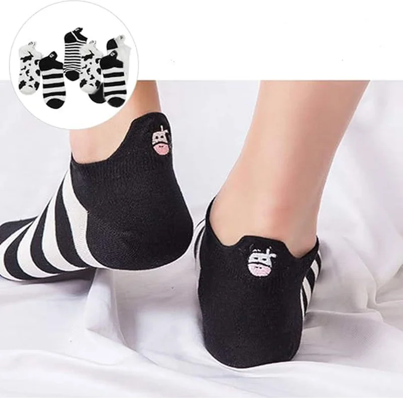 هيبسين راكيب Rival to All 6-Piece Women's Cow Patterned Short Ankle Socks Cotton