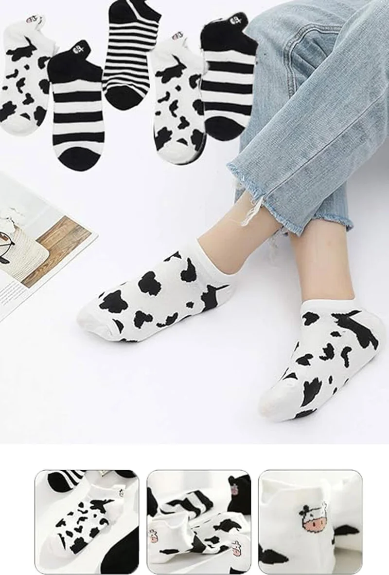 هيبسين راكيب Rival to All 6-Piece Women's Cow Patterned Short Ankle Socks Cotton