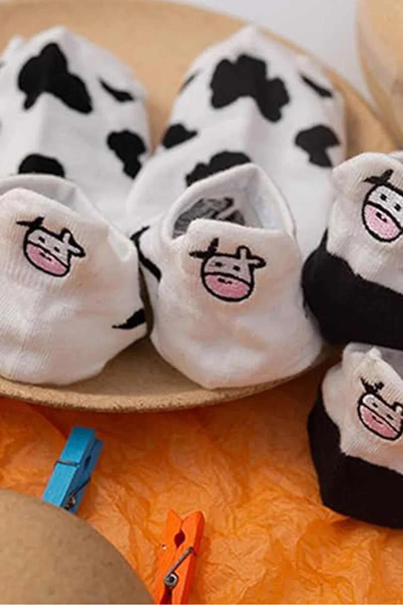 هيبسين راكيب Rival to All 6-Piece Women's Cow Patterned Short Ankle Socks Cotton
