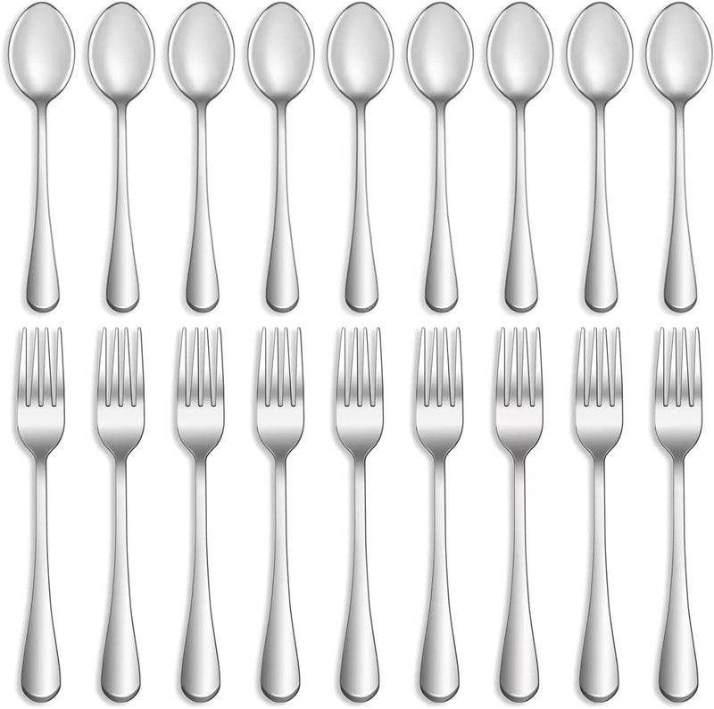 MUTNITT 16 Pcs Forks and Spoons Silverware Set,Food Grade Stainless Steel Flatware Cutlery Set for Home,Kitchen and Restaurant,Mirror Polished,Dishwasher Safe - 8 Dinner Fork(8 inch) and 8 Teaspoon(6.5 inch) - Image 1