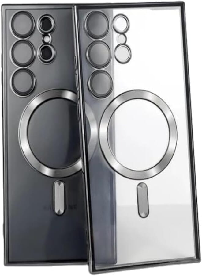 Next Store Magnetic Clear Case Compatible with Samsung Galaxy S23 Ultra with Camera Lens Protector, Support Magnetic Charging, Plating Shockproof Slim Protective Cover (Black)