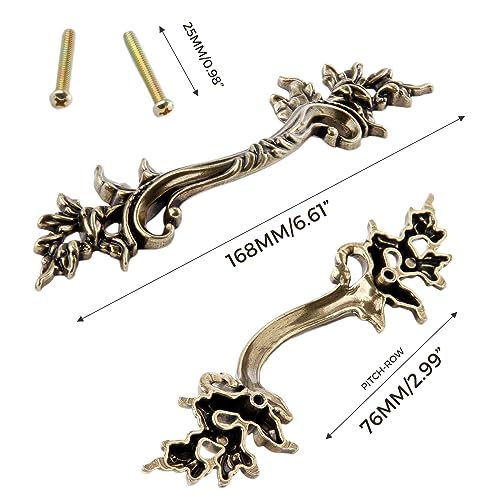 Mgoodoo 5PCS 6.6" Antique Bronze Drawer Handle, French Provincial Dresser Pull Euro Style Closet Knob for Nightstand Door Cabinet Cupboard Furniture Kitchen Bathroom Bedroom - Image 2