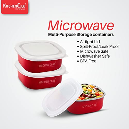KITCHEN CLUE Microwave Safe Stainless Steel Container With Lids I Pack Of 6 Pcs, Red - 350 Ml Each I Leak Proof Lunch Box For Office School Home Bpa Free Use For Kids & Adults, 11 Cm - Image 5