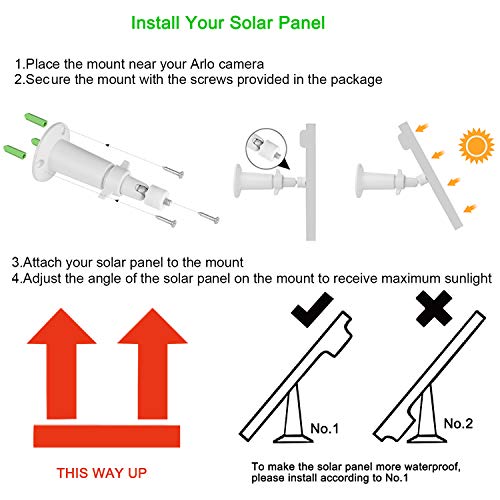iTODOS Solar Panel Works for Arlo Pro and Arlo Pro2 Camera,11.8feet Power Cable and Adjustable Mount (3 Pack,Silver) - Image 5
