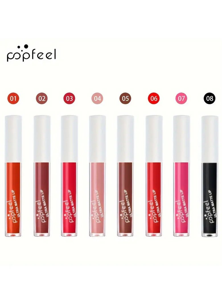 popfeel Non-stick Cup Matte Lip Gloss, Misty Lip Glaze, Non-fading Liquid Lipstick 8 Colors To Choose From Long Lasting High Pigmented Halloween Stage Makeup Valentine's Day Gifts #P301-1  - Image 2