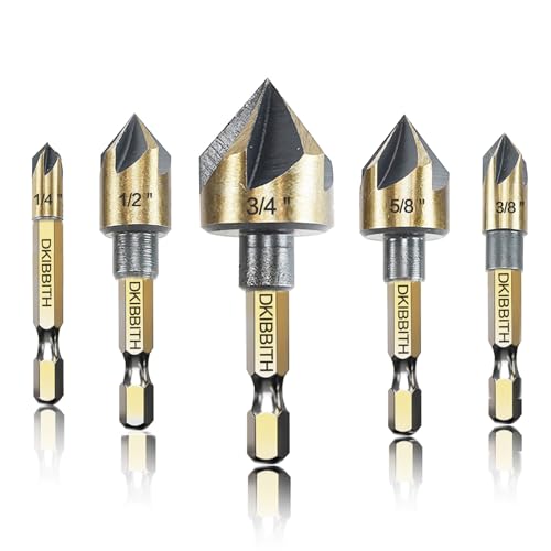 Countersink Drill Bit Set 5pc 14 Hex Shank 82 Degree Countersink Holes for Screws to Sit Flush or Under The Surface of Metal Wood Plastic Sizes 14 38 12 58 34 Inches with Storage Case
