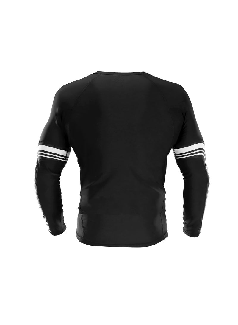 Sanabul Core Long Sleeve Jiu Jitsu Rash Guard – MMA, BJJ & Wrestling Shirt, Black with White Stripes, Large - Image 3