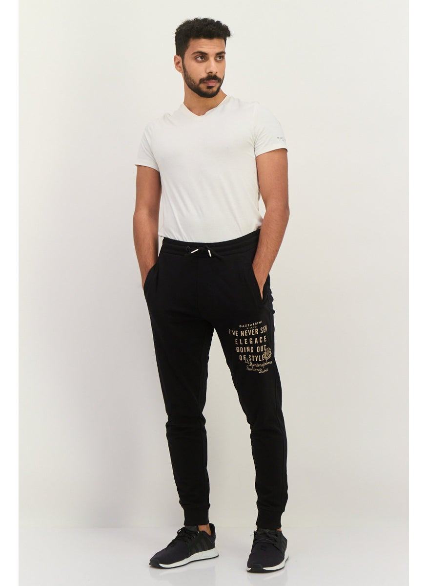 Gazzarrini - Men Regular Fit Printed Drawstring Jogger Pants, Black - Image 1