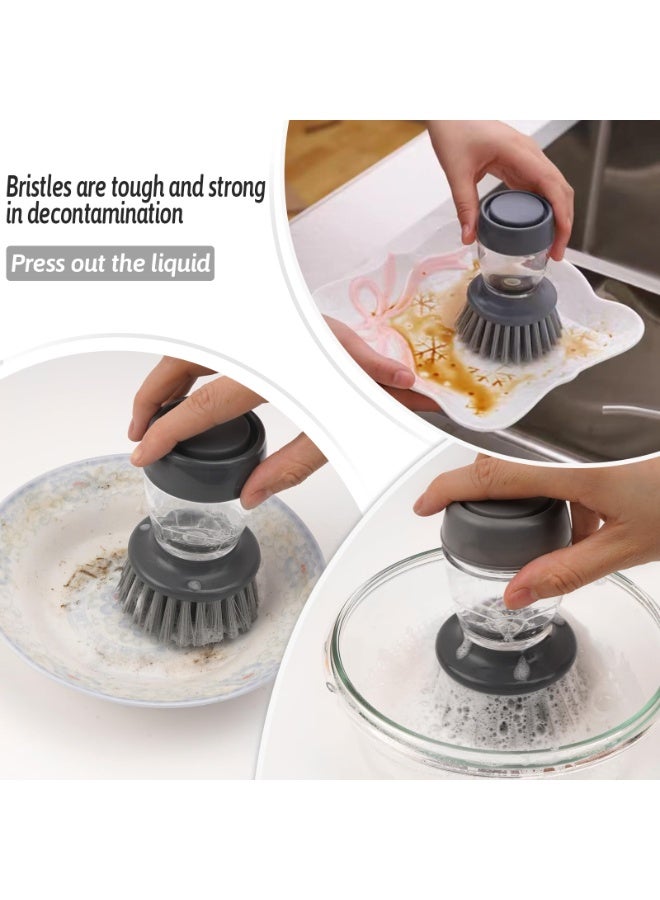 HOMESTAR Automatic Liquid Dispensing Pot Scrubber With Soap Drainage Tray , One-Press Dish Cleaning Brush, Premium PET Bristles Safe For Kitchen Dishes, Pots, Pans, and Sink Cleaning, Grey , 2.55*4.52 Inch - Image 4