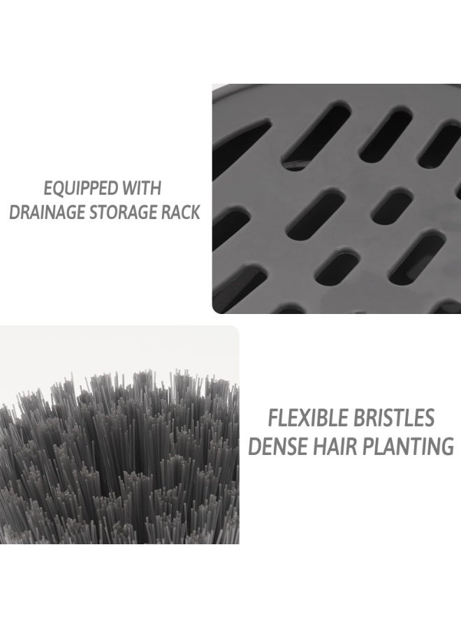 HOMESTAR Automatic Liquid Dispensing Pot Scrubber With Soap Drainage Tray , One-Press Dish Cleaning Brush, Premium PET Bristles Safe For Kitchen Dishes, Pots, Pans, and Sink Cleaning, Grey , 2.55*4.52 Inch - Image 2