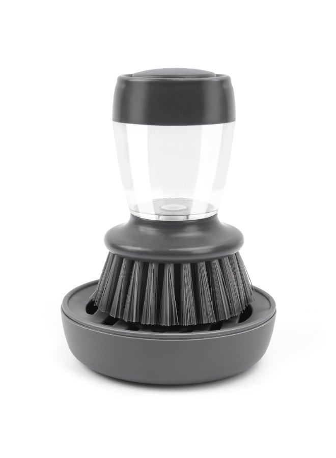 HOMESTAR Automatic Liquid Dispensing Pot Scrubber With Soap Drainage Tray , One-Press Dish Cleaning Brush, Premium PET Bristles Safe For Kitchen Dishes, Pots, Pans, and Sink Cleaning, Grey , 2.55*4.52 Inch - Image 1