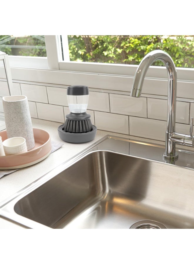 HOMESTAR Automatic Liquid Dispensing Pot Scrubber With Soap Drainage Tray , One-Press Dish Cleaning Brush, Premium PET Bristles Safe For Kitchen Dishes, Pots, Pans, and Sink Cleaning, Grey , 2.55*4.52 Inch - Image 5
