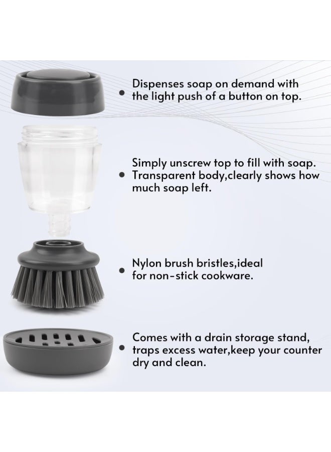 HOMESTAR Automatic Liquid Dispensing Pot Scrubber With Soap Drainage Tray , One-Press Dish Cleaning Brush, Premium PET Bristles Safe For Kitchen Dishes, Pots, Pans, and Sink Cleaning, Grey , 2.55*4.52 Inch - Image 3