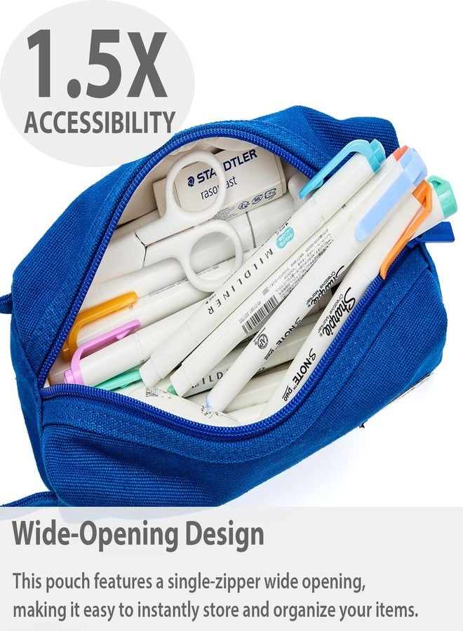 SPACEMATE Pencil Case Pouch Box Bag School Supplies Girls Boys Kids, Cute Preppy Stuff Large Big Capacity Aesthetic Canvas Pen Organizer, Back to College Stationary, Blue, Simple Style, 1200ml - Image 5