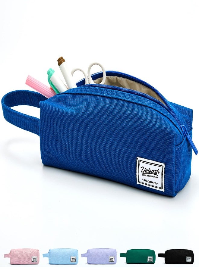 SPACEMATE Pencil Case Pouch Box Bag School Supplies Girls Boys Kids, Cute Preppy Stuff Large Big Capacity Aesthetic Canvas Pen Organizer, Back to College Stationary, Blue, Simple Style, 1200ml - Image 1