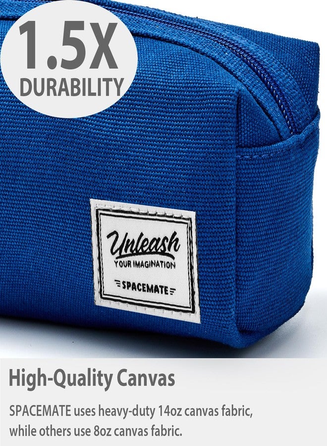 SPACEMATE Pencil Case Pouch Box Bag School Supplies Girls Boys Kids, Cute Preppy Stuff Large Big Capacity Aesthetic Canvas Pen Organizer, Back to College Stationary, Blue, Simple Style, 1200ml - Image 3