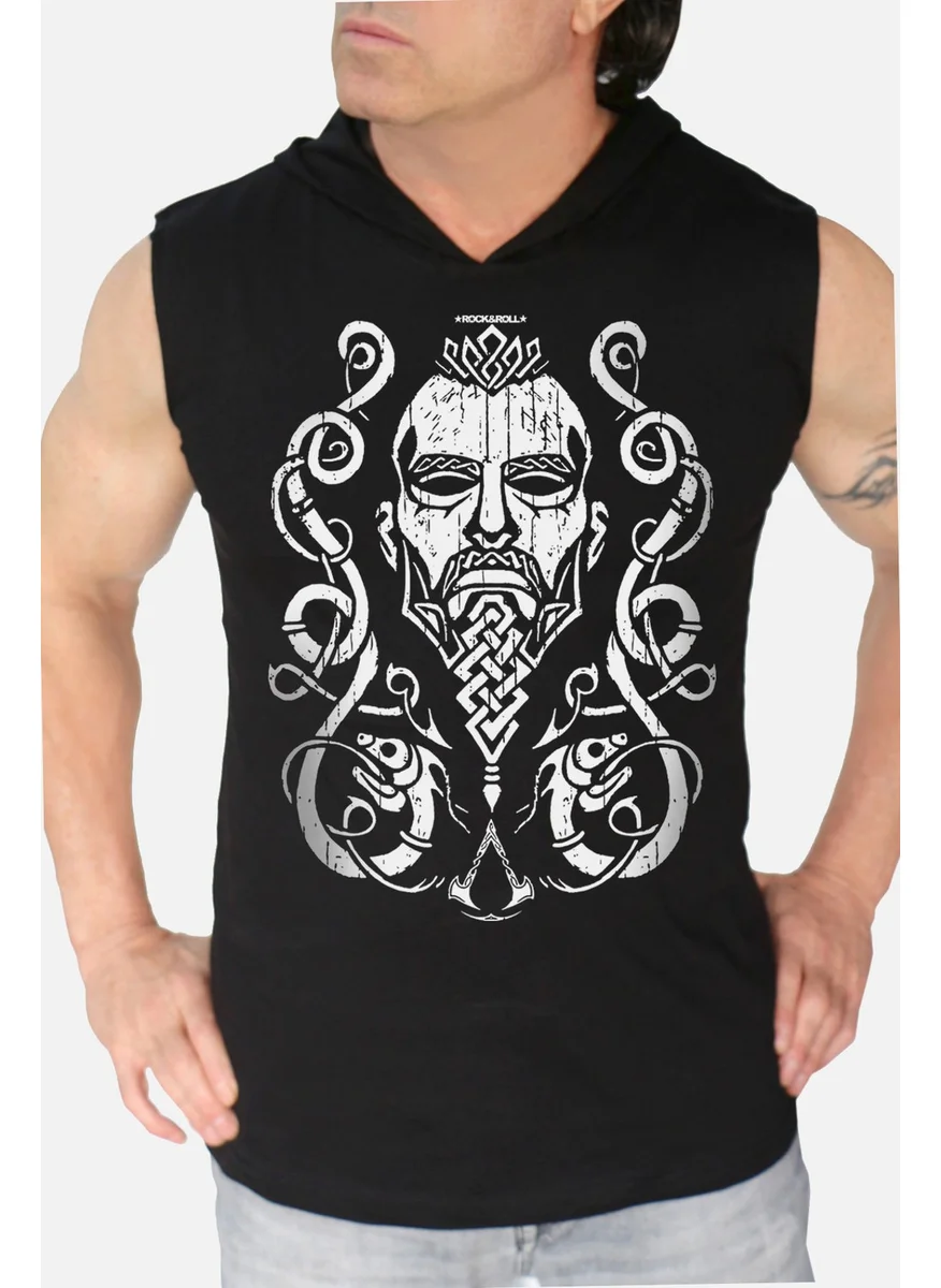 Rock&Roll Nordic Dad Black Hooded Sleeveless T-Shirt