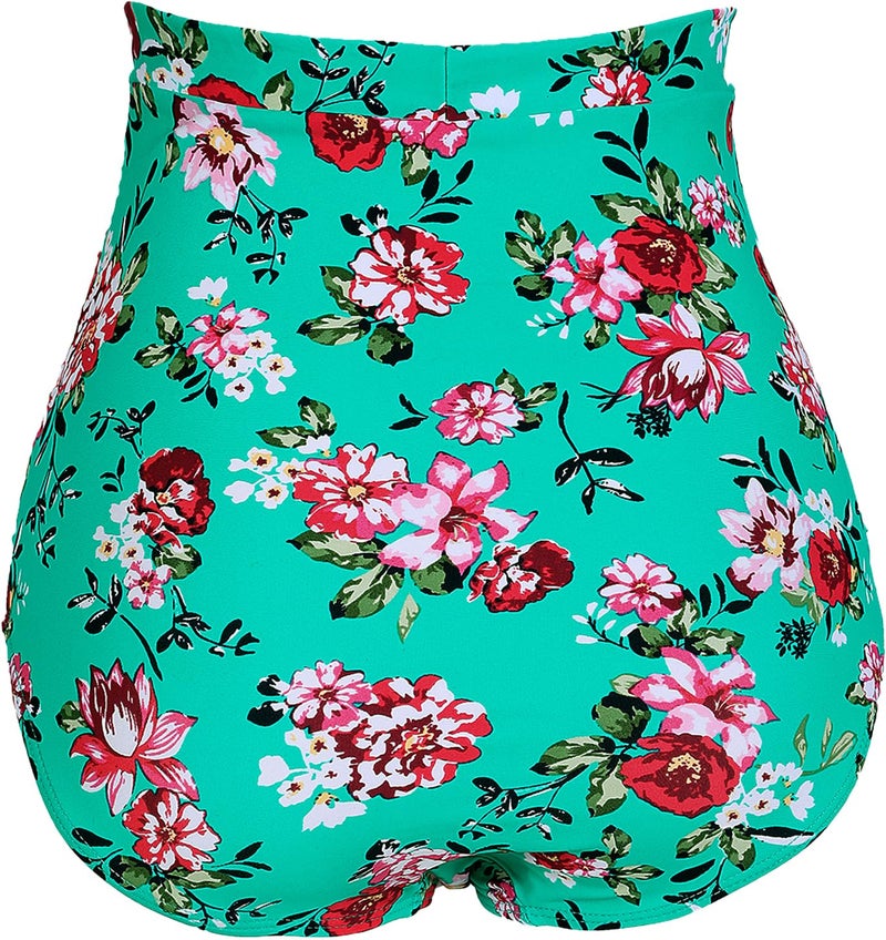 COCOPEAR Women's Ruched High Waisted Bikini Bottom Retro Vintage Swim Short Tankinis Floral 40 XL - Image 3