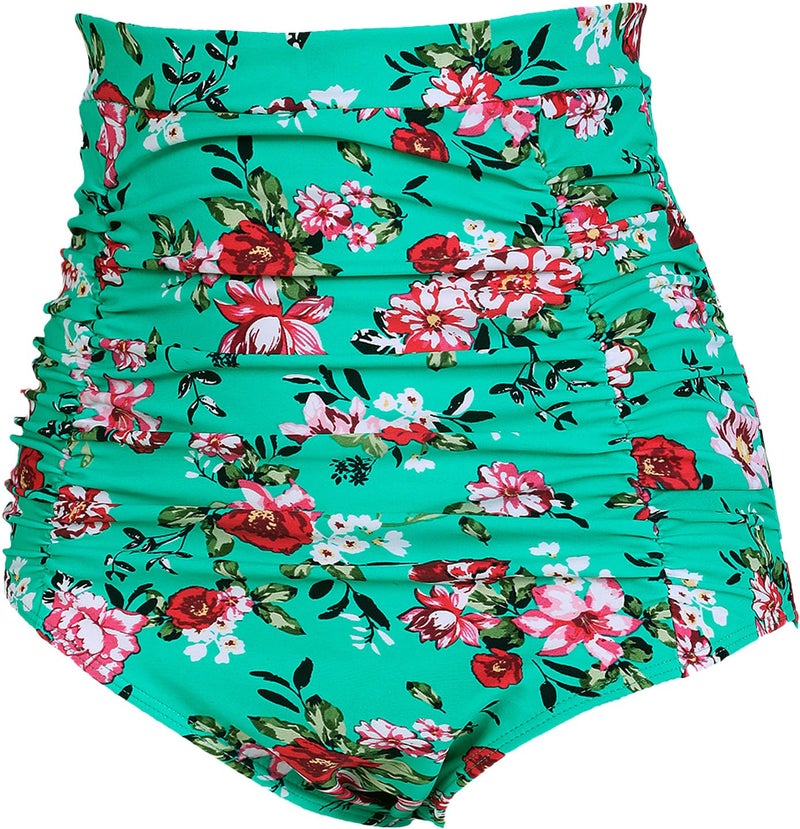 COCOPEAR Women's Ruched High Waisted Bikini Bottom Retro Vintage Swim Short Tankinis Floral 40 XL - Image 2