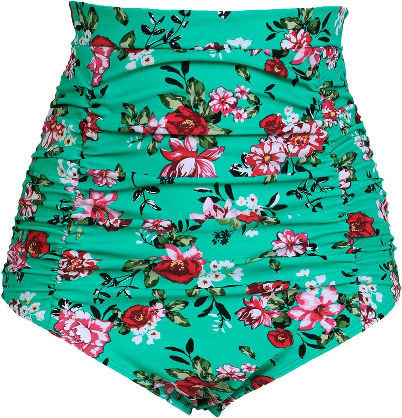 COCOPEAR Women's Ruched High Waisted Bikini Bottom Retro Vintage Swim Short Tankinis Floral 40 XL - Image 4