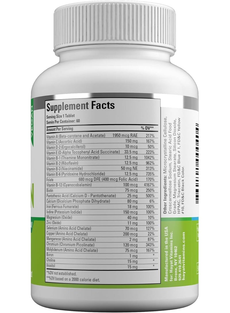 Hayat Vitamins Vegan Natural Multivitamin, Certified Halal, 60 Tablets - Image 2