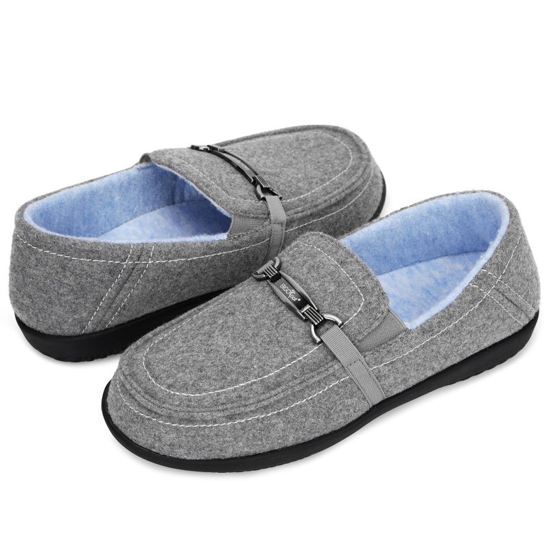 ERGOfoot Women's Moccasin Slippers with Arch Support, Closed Back, Orthopedic Slippers for Plantar Fasciitis, Foot Pain Relief, Fleece Lining House Shoes for Indoor Outdoor Anti-Skid, Grey W8 - Image 1