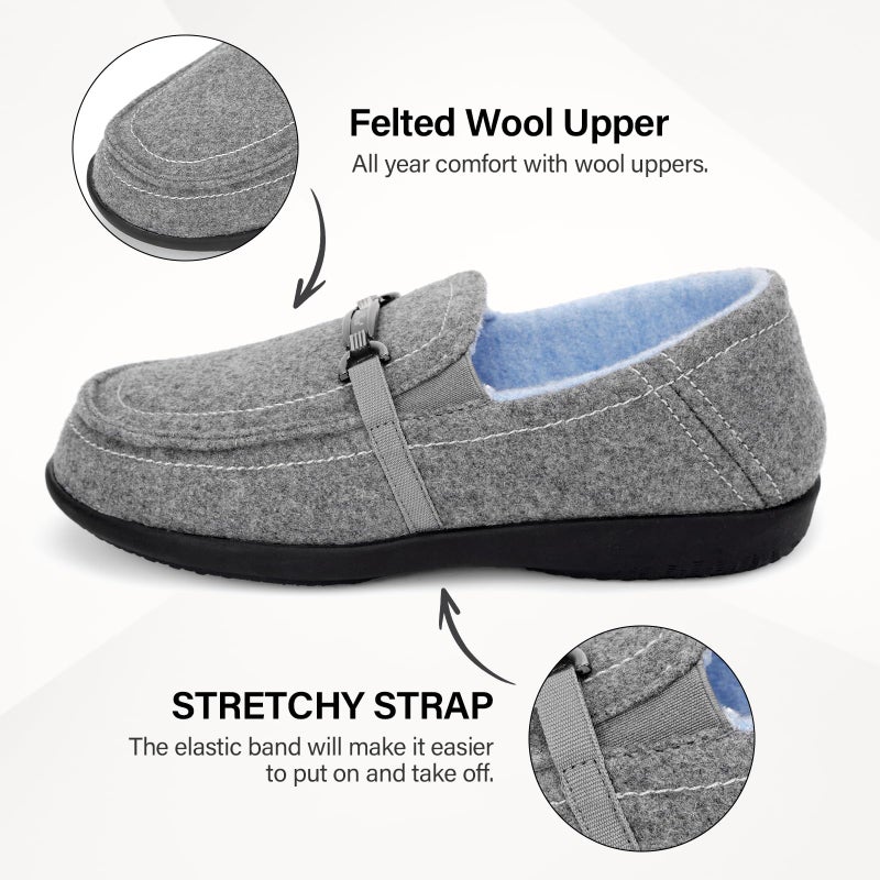 ERGOfoot Women's Moccasin Slippers with Arch Support, Closed Back, Orthopedic Slippers for Plantar Fasciitis, Foot Pain Relief, Fleece Lining House Shoes for Indoor Outdoor Anti-Skid, Grey W8 - Image 4