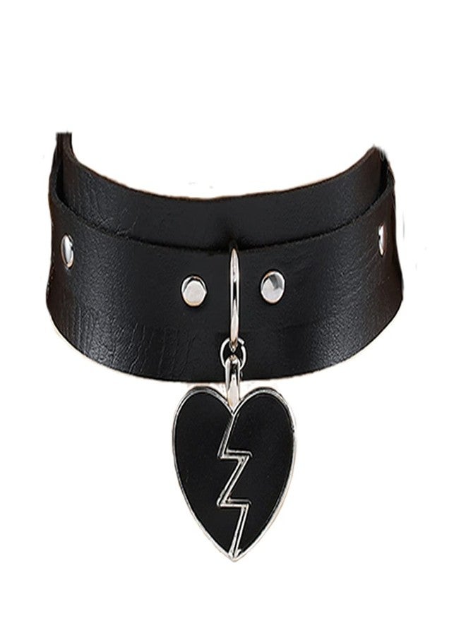 Gangel Heart Theme Choker Punk PU Leather Choker Goth Necklace Chain Rock Chokers Collar Halloween Cosplay Costume for Women (Pack of 1) (Black) - Image 1