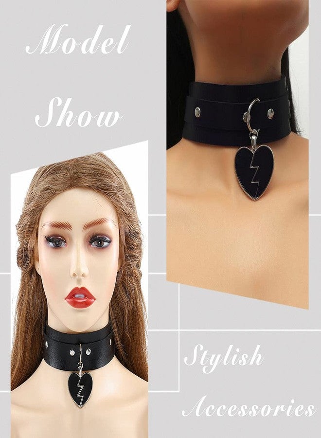 Gangel Heart Theme Choker Punk PU Leather Choker Goth Necklace Chain Rock Chokers Collar Halloween Cosplay Costume for Women (Pack of 1) (Black) - Image 2