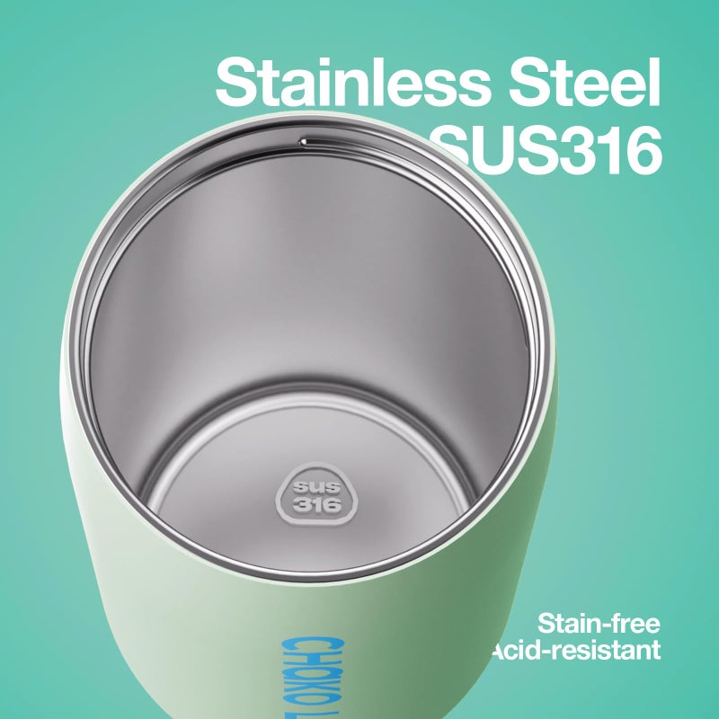 CHAKO LAB Insulated Stainless Steel Water Bottle with Two Strap | BPA-Free Leak Proof | 17oz Bottle with Spout Lid & Straw | Mint Milk - Image 3