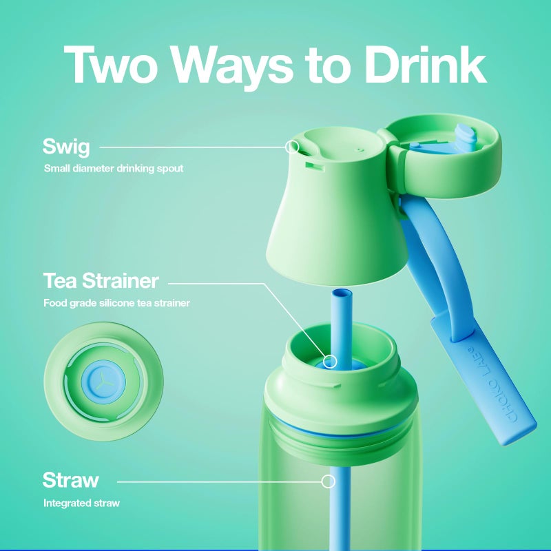 CHAKO LAB Insulated Stainless Steel Water Bottle with Two Strap | BPA-Free Leak Proof | 17oz Bottle with Spout Lid & Straw | Mint Milk - Image 5