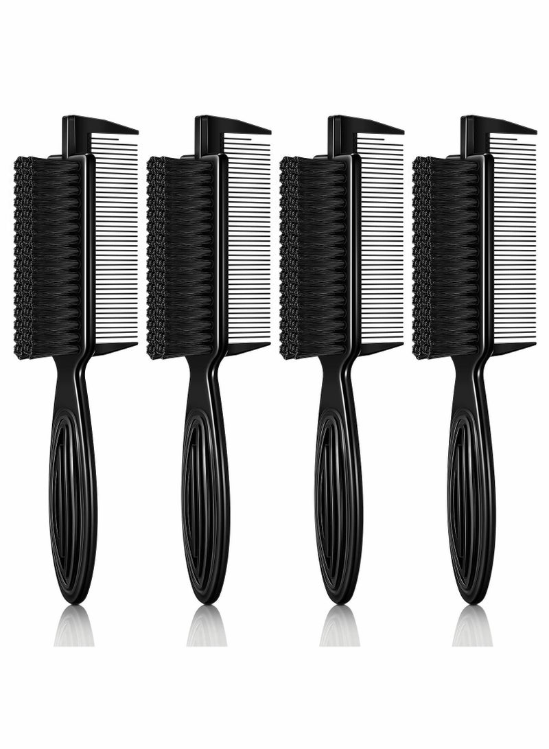 NIBEMINENT 4 Pieces Barber Fade Brush 2-In-1 Fading Nylon Clipper with Comb Blade Neck Beard Hair Styling Tool for Men (Black) - Image 1