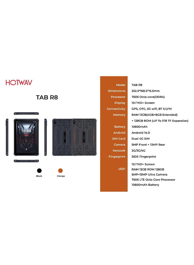 هوتواف تابلت R8 الذكي بشاشة 10.1 بوصة وذاكرة وصول عشوائي 12 جيجابايت وذاكرة قراءة فقط 128 جيجابايت وبطارية قوية 10800 مللي أمبير في الساعة، أسود - Image 4