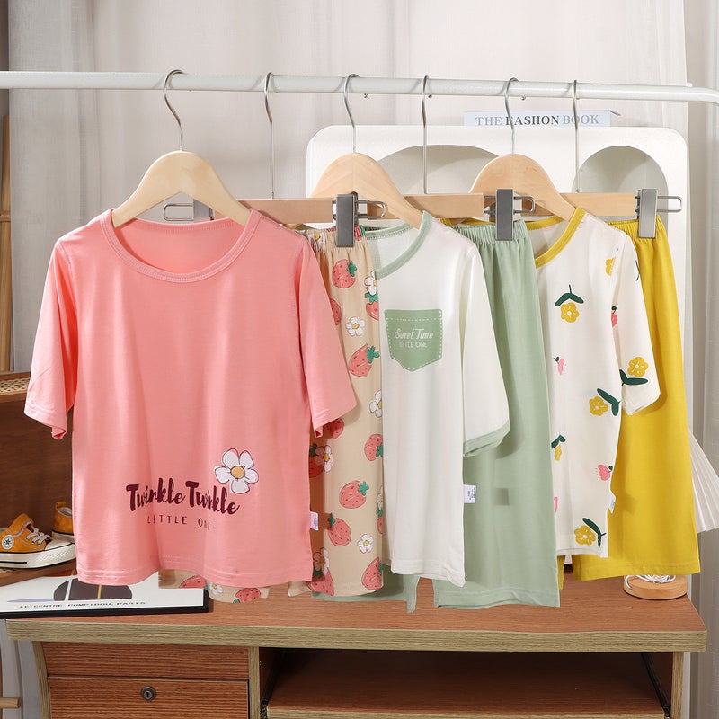 Boys Girls Summer Thin Sleepwear Set Short Sleeve Pajamas Kids Homewear 7-Piece Suit - Image 3