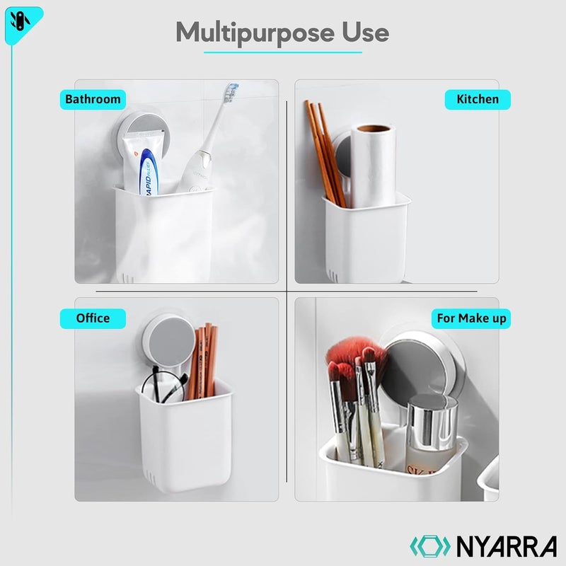 Nyarra Toothbrush Holder For Bathroom Easy Wall Mount Magic Sticker Self Adhesive Multifunctional Organizer For Electric Toothbrush ToothpasteNr1358 acrylonitrile_butadiene_styrene Pack Of 1 - Image 4