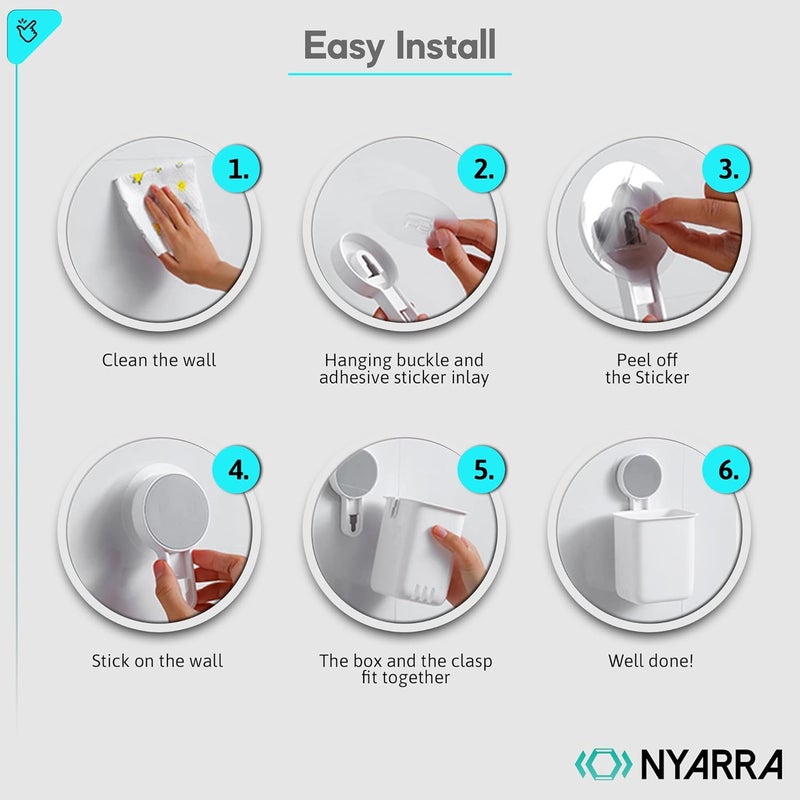 Nyarra Toothbrush Holder For Bathroom Easy Wall Mount Magic Sticker Self Adhesive Multifunctional Organizer For Electric Toothbrush ToothpasteNr1358 acrylonitrile_butadiene_styrene Pack Of 1 - Image 5