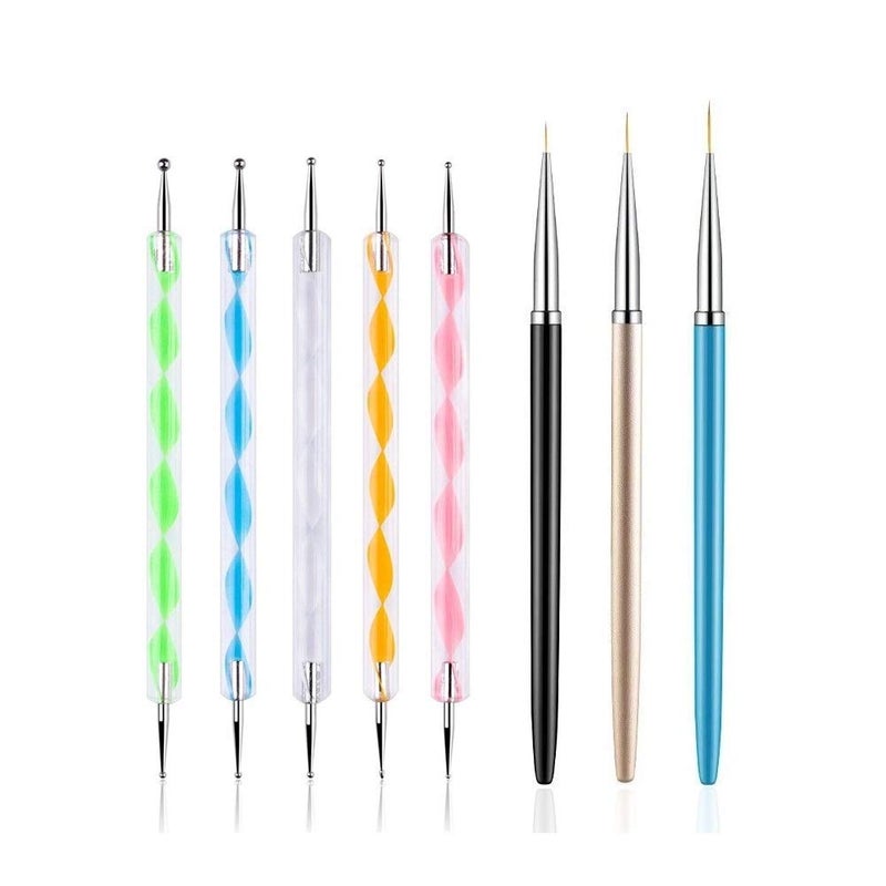 FULINJOY 5PCS Dotting Pens with 3 PCS Nail Painting Brushes Nail Art Design Tools