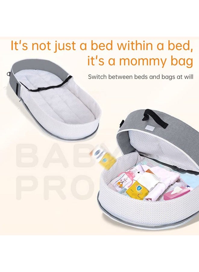 MIXDE Portable 3 In 1 Foldable Baby Crib Cradle, Travel Cot Portable Baby Bed Travel Bassinet, Adjustable Canopy Bedside With Mosquito Net Grey  - Image 3