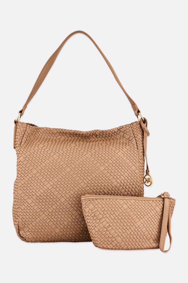 ANNE KLEIN Women Textured Tote Bag With Pouch, Light Tan - Image 1