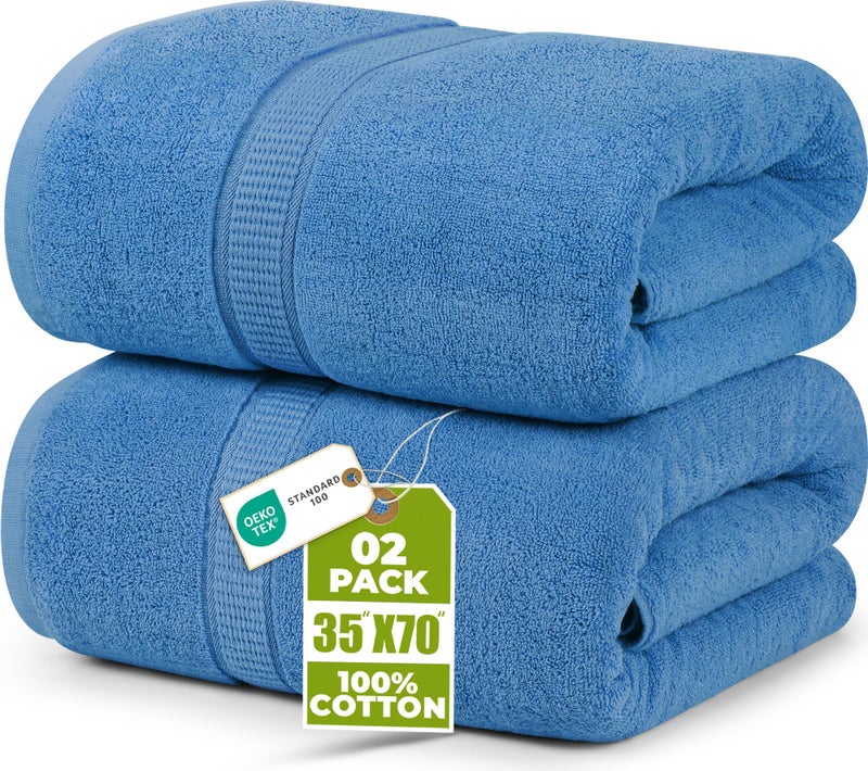 Utopia Towels Luxurious Jumbo Bath Sheet 2 Piece, 600 GSM, 35 by 70 Inches, 100% Ring Spun Cotton, Highly Absorbent and Quick Dry Extra Large Bath Towel, Super Soft Towel, Electric Blue - Image 1